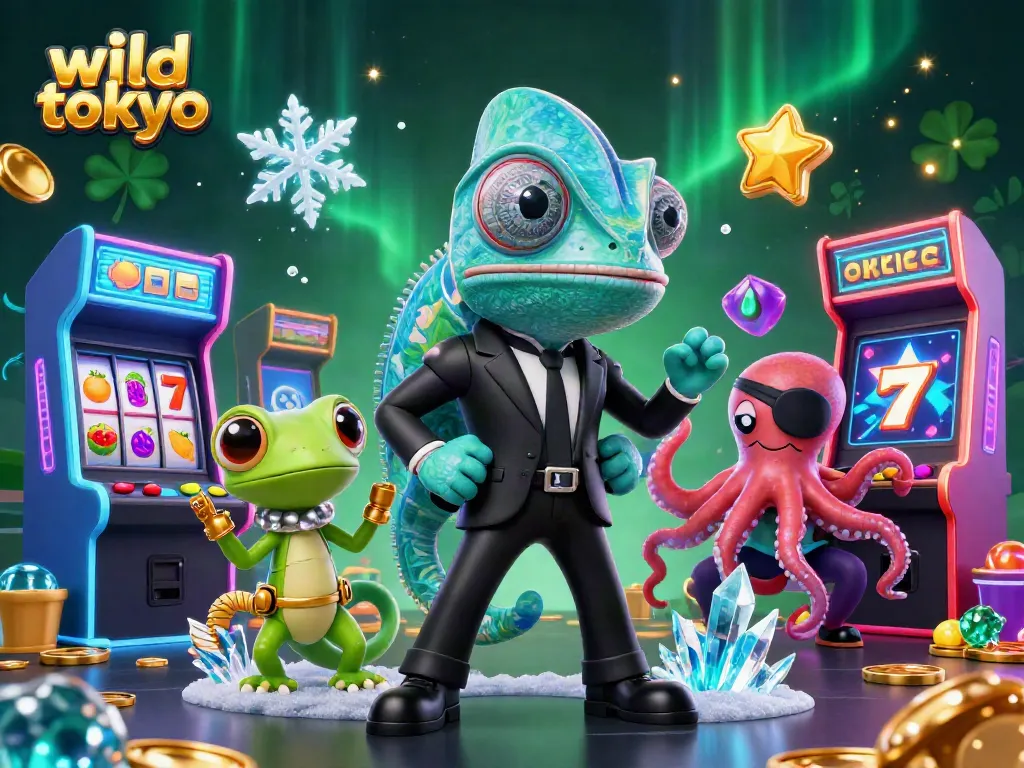 Experience thrilling action at wild tokyo casino with an electrifying 3D illustration featuring vibrant characters and gaming elements.